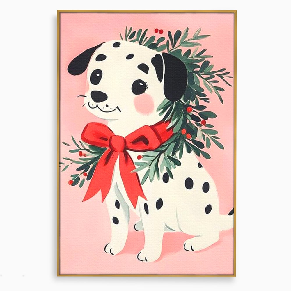Tablou canvas cu tablou canvas cu catel dalmatian, in rama de aluminiu auriu